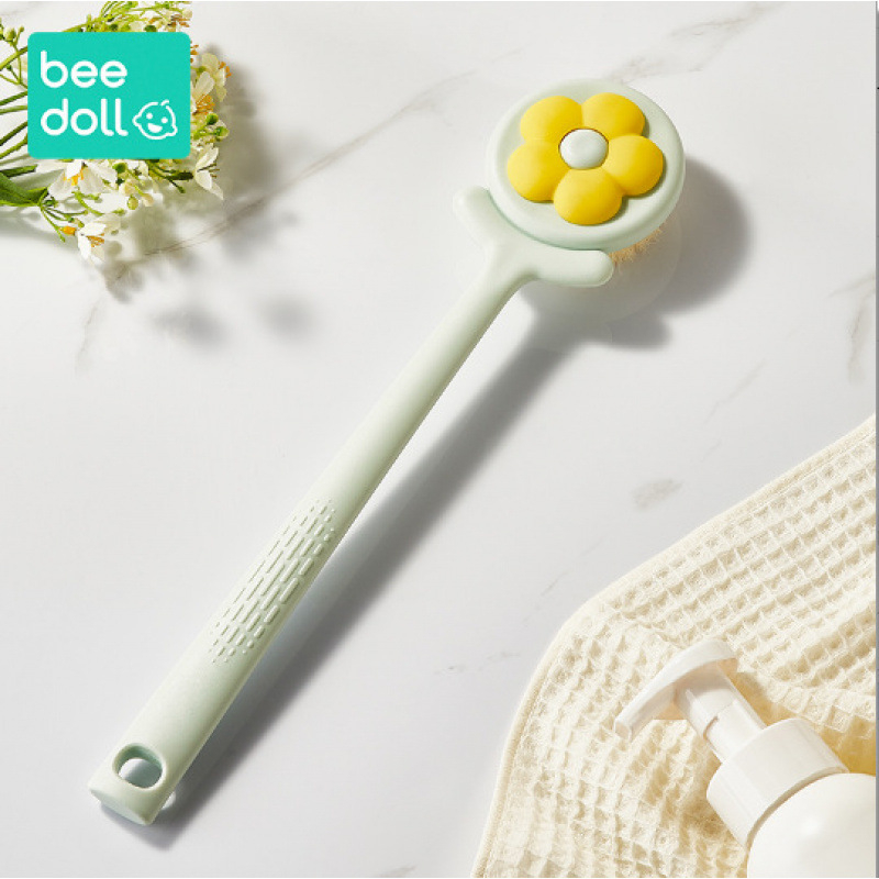 Pika käepidemega küürimishari kahepoolne pehmete karvadega silikoonist vannihari keha puhastamiseks vannihari selja hõõrumiseks artefaktihari hulgimüük