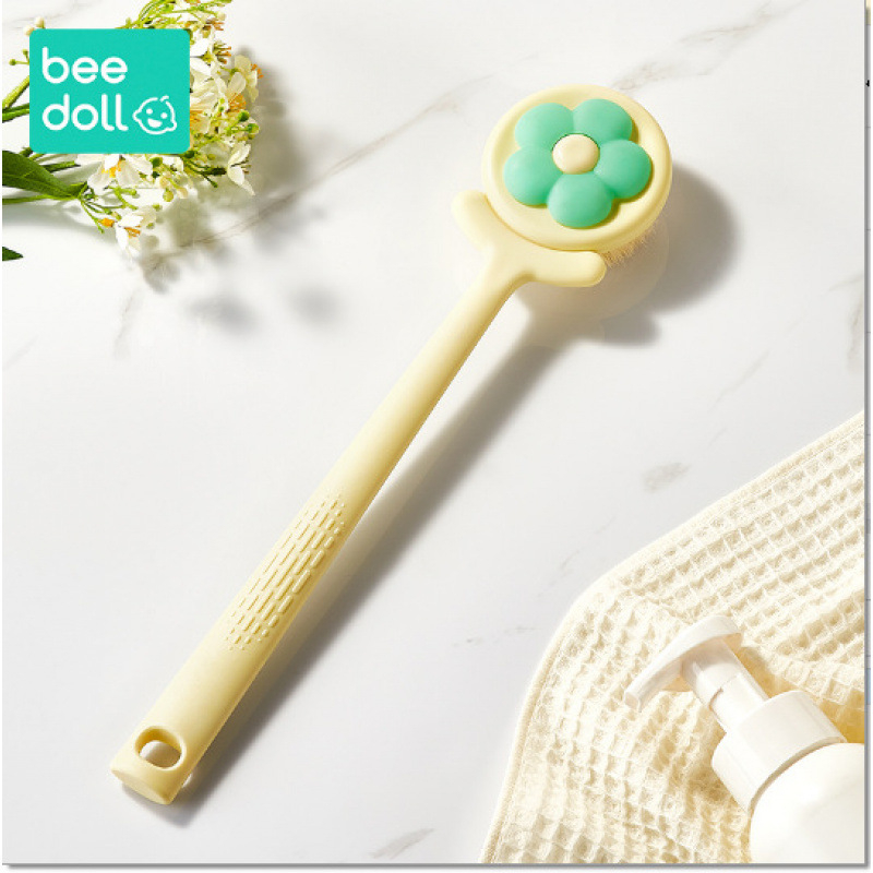 Pika käepidemega küürimishari kahepoolne pehmete karvadega silikoonist vannihari keha puhastamiseks vannihari selja hõõrumiseks artefaktihari hulgimüük