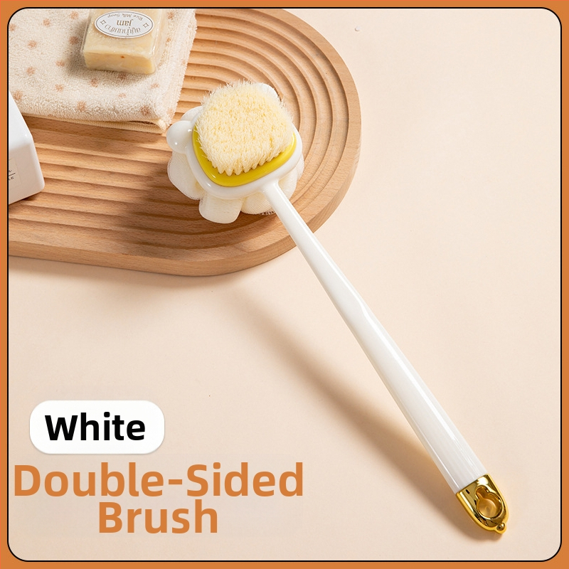 Pika käepidemega küürimishari kahepoolne pehmete karvadega silikoonist vannihari keha puhastamiseks vannihari selja hõõrumiseks artefaktihari hulgimüük