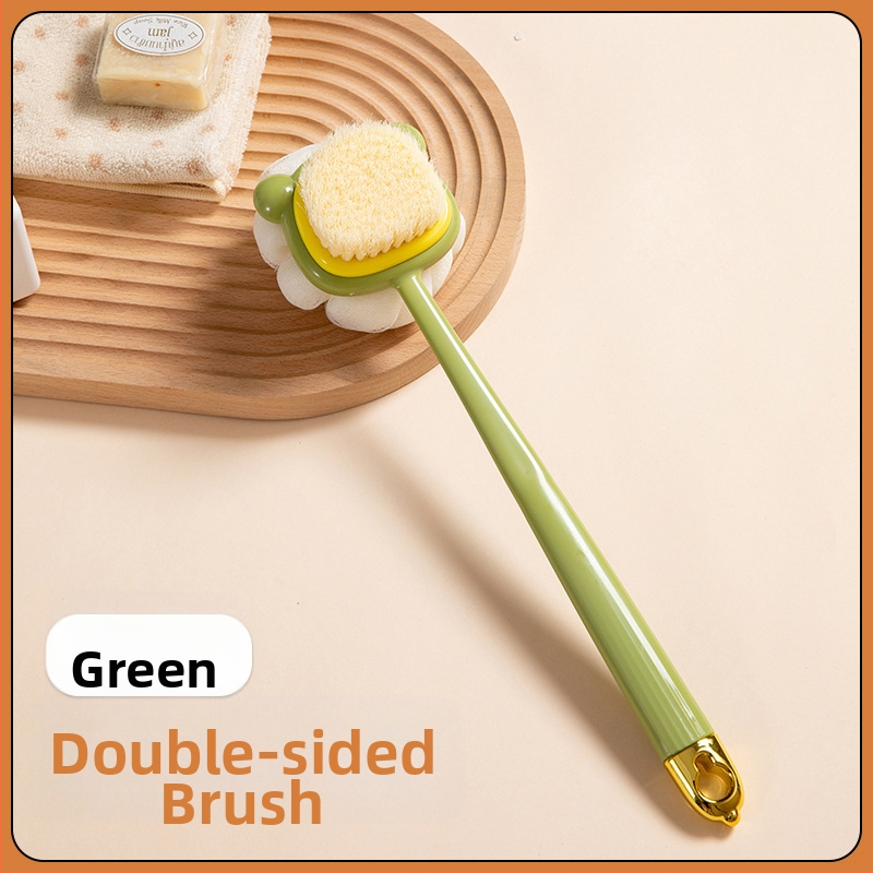 Pika käepidemega küürimishari kahepoolne pehmete karvadega silikoonist vannihari keha puhastamiseks vannihari selja hõõrumiseks artefaktihari hulgimüük