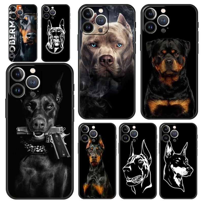 Piemērots iPhone16 tālruņa maciņam, ārējās tirdzniecības jaunam dzīvniekam, modernam vīrietim, dobermaņa suņa tālruņa maciņam