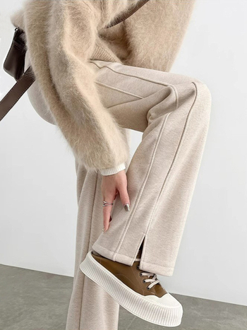 [2471] Naiste sügis- ja talvepüksid, uued sirged püksid, kõrge vöökohaga, paksendatud kalasabamustriga sametist laiad püksid