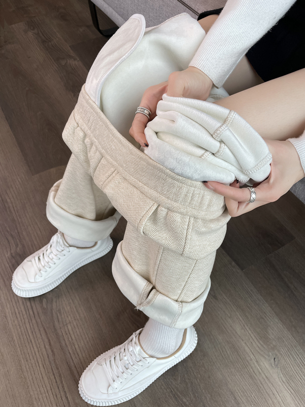 [2471] Naiste sügis- ja talvepüksid, uued sirged püksid, kõrge vöökohaga, paksendatud kalasabamustriga sametist laiad püksid