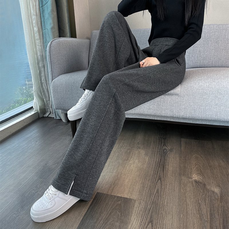 [2471] Naiste sügis- ja talvepüksid, uued sirged püksid, kõrge vöökohaga, paksendatud kalasabamustriga sametist laiad püksid