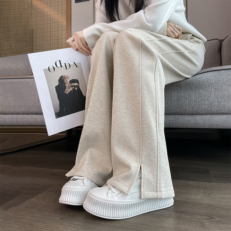 [2471] Naiste sügis- ja talvepüksid, uued sirged püksid, kõrge vöökohaga, paksendatud kalasabamustriga sametist laiad püksid