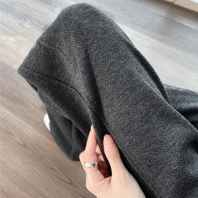 [2471] Naiste sügis- ja talvepüksid, uued sirged püksid, kõrge vöökohaga, paksendatud kalasabamustriga sametist laiad püksid