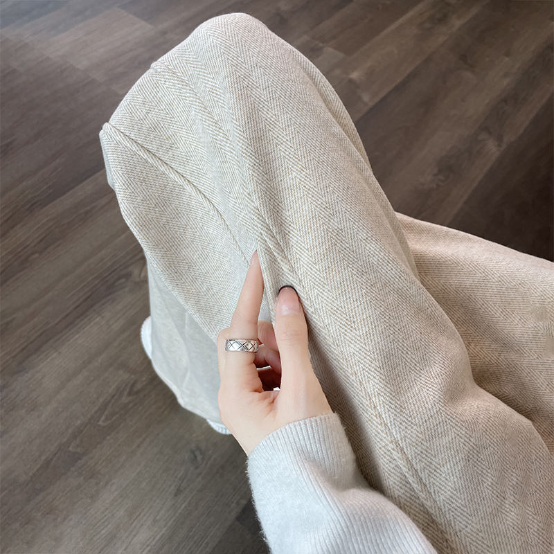 [2471] Naiste sügis- ja talvepüksid, uued sirged püksid, kõrge vöökohaga, paksendatud kalasabamustriga sametist laiad püksid