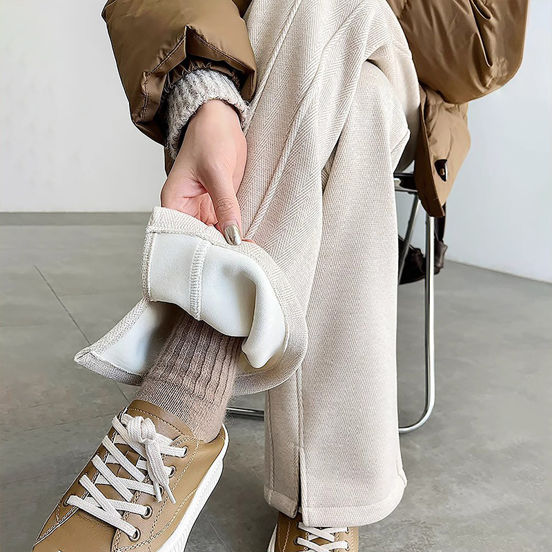 [2471] Naiste sügis- ja talvepüksid, uued sirged püksid, kõrge vöökohaga, paksendatud kalasabamustriga sametist laiad püksid