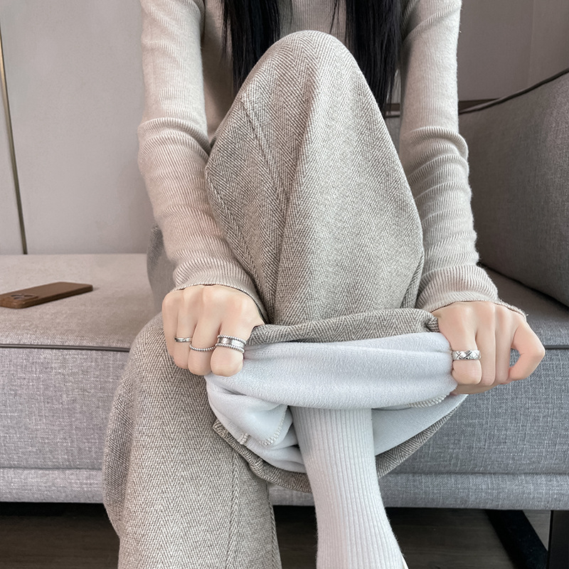 [2471] Naiste sügis- ja talvepüksid, uued sirged püksid, kõrge vöökohaga, paksendatud kalasabamustriga sametist laiad püksid