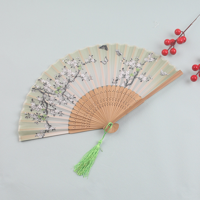 Jaapani kokkupandav lehvik antiikne Hiina antiikne pika käepidemega siidist riidest lehvik meisterdamise kingitus kaks rohelise tantsu lehviku tehas hulgimüük