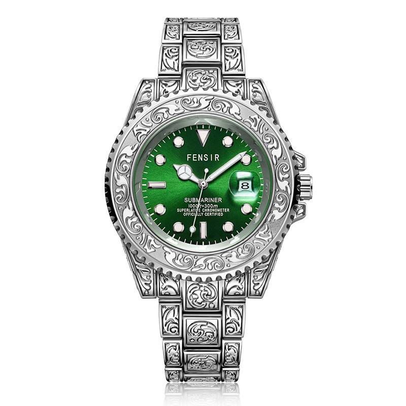 Guochao nikerdatud Fen Shi 2021 tahke terasest ribaga kalendriga kvartskella moodne meeste käekell tehase hulgimüügist suure numbrilauaga