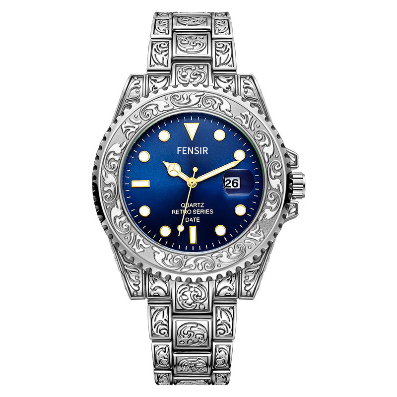 Guochao nikerdatud Fen Shi 2021 tahke terasest ribaga kalendriga kvartskella moodne meeste käekell tehase hulgimüügist suure numbrilauaga