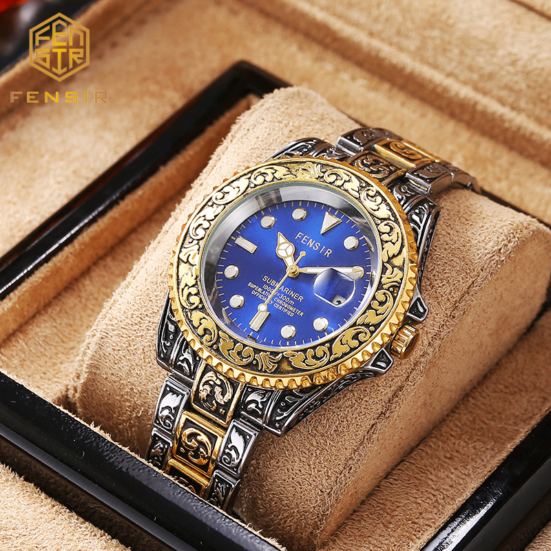 Guochao nikerdatud Fen Shi 2021 tahke terasest ribaga kalendriga kvartskella moodne meeste käekell tehase hulgimüügist suure numbrilauaga