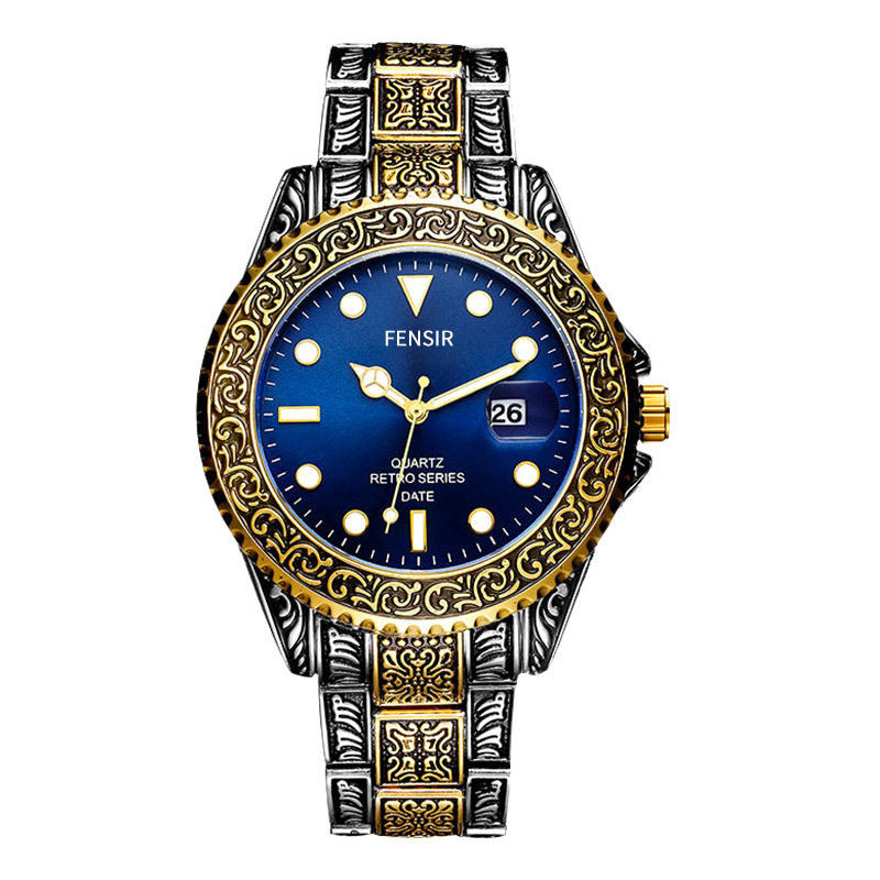 Guochao nikerdatud Fen Shi 2021 tahke terasest ribaga kalendriga kvartskella moodne meeste käekell tehase hulgimüügist suure numbrilauaga