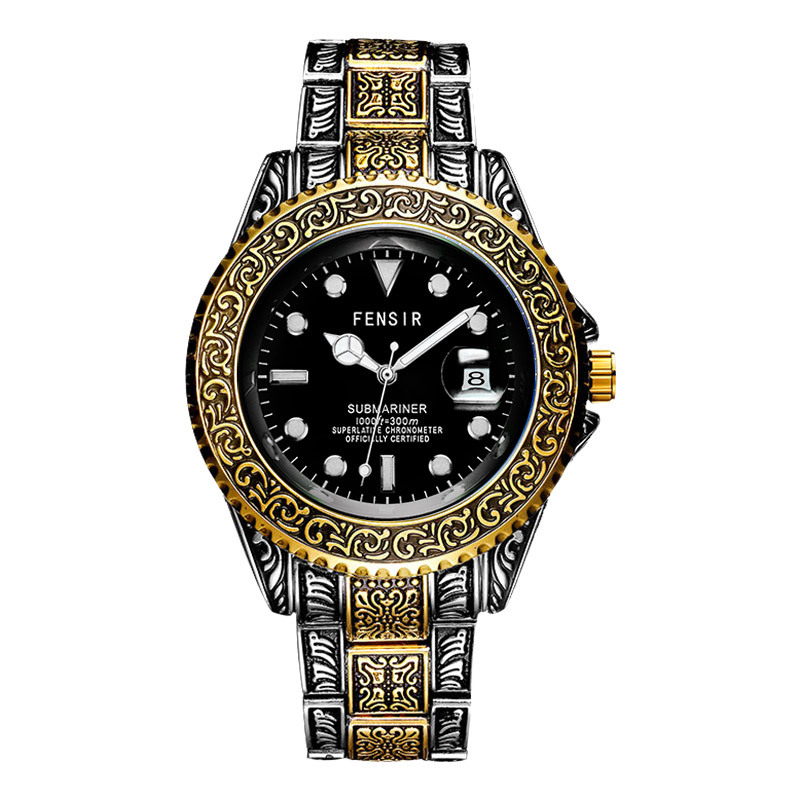 Guochao nikerdatud Fen Shi 2021 tahke terasest ribaga kalendriga kvartskella moodne meeste käekell tehase hulgimüügist suure numbrilauaga