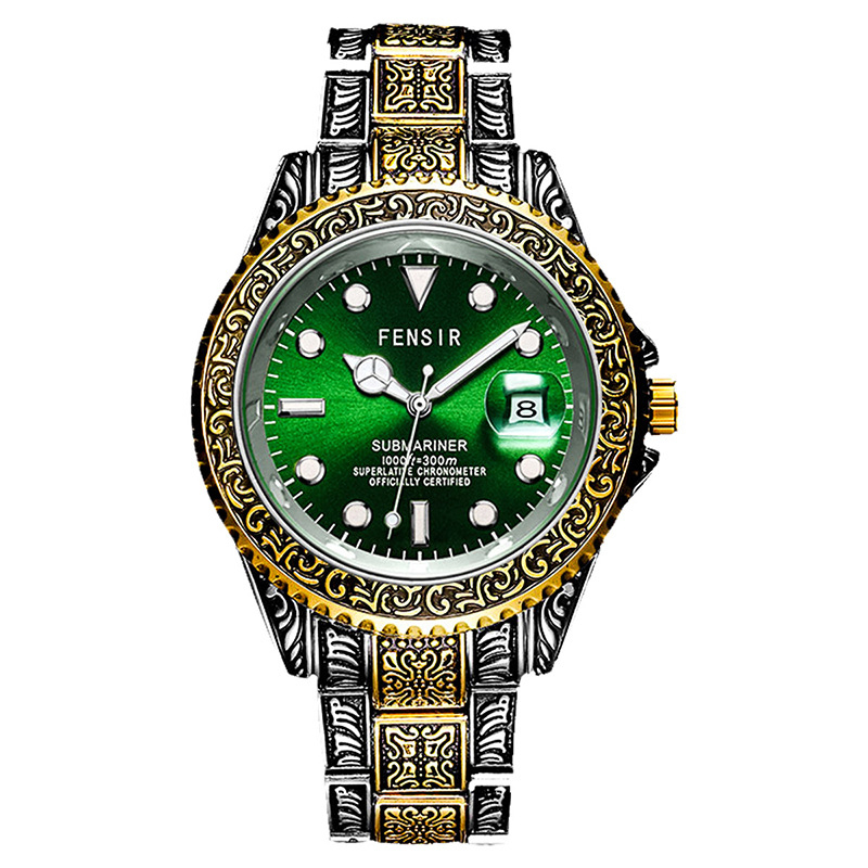 Guochao nikerdatud Fen Shi 2021 tahke terasest ribaga kalendriga kvartskella moodne meeste käekell tehase hulgimüügist suure numbrilauaga