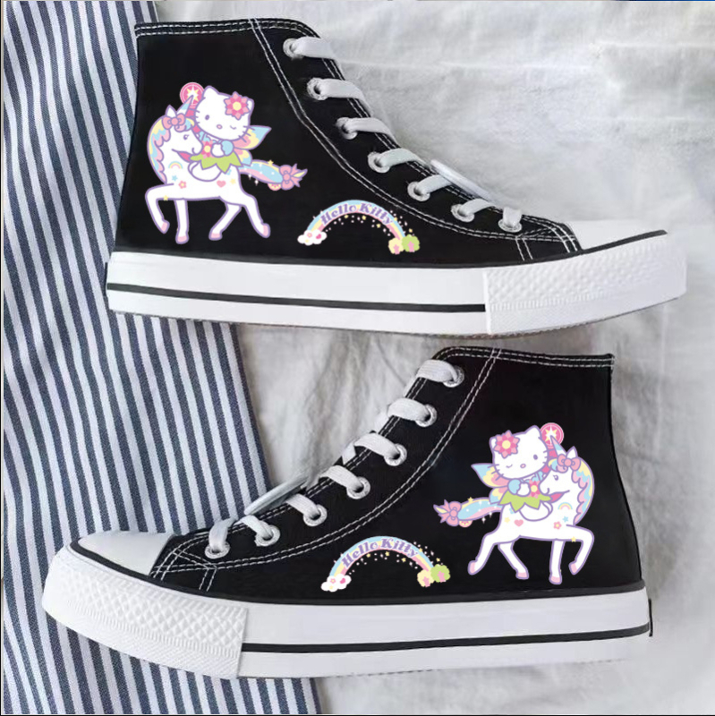 2025. aasta tüdrukute lõuendikingad, uued kevadised Jaapani stiilis tudengite tossud, Cartoon KT kõrged lõuendikingad