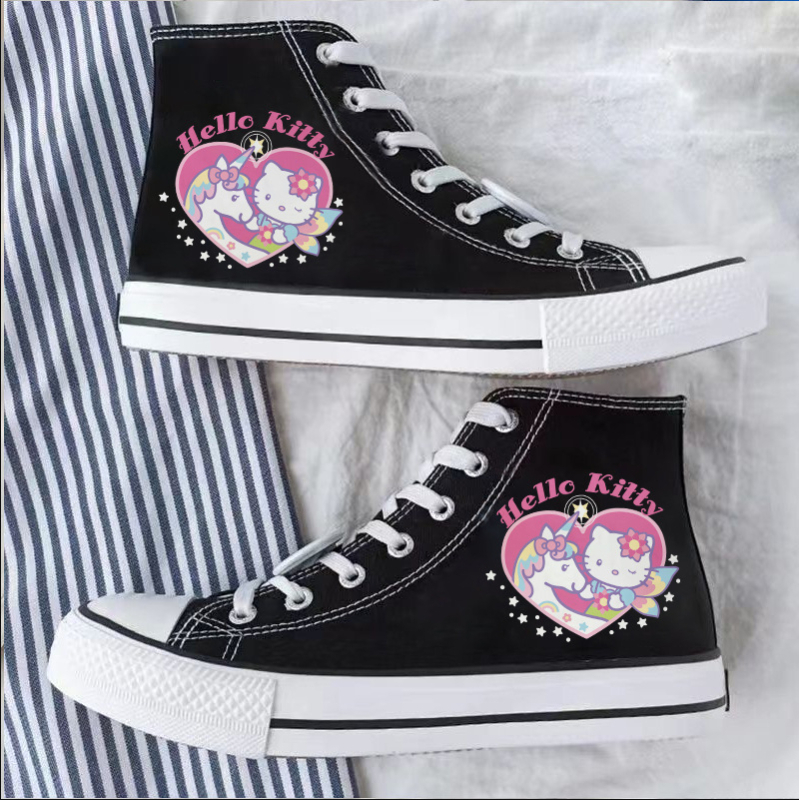 2025. aasta tüdrukute lõuendikingad, uued kevadised Jaapani stiilis tudengite tossud, Cartoon KT kõrged lõuendikingad