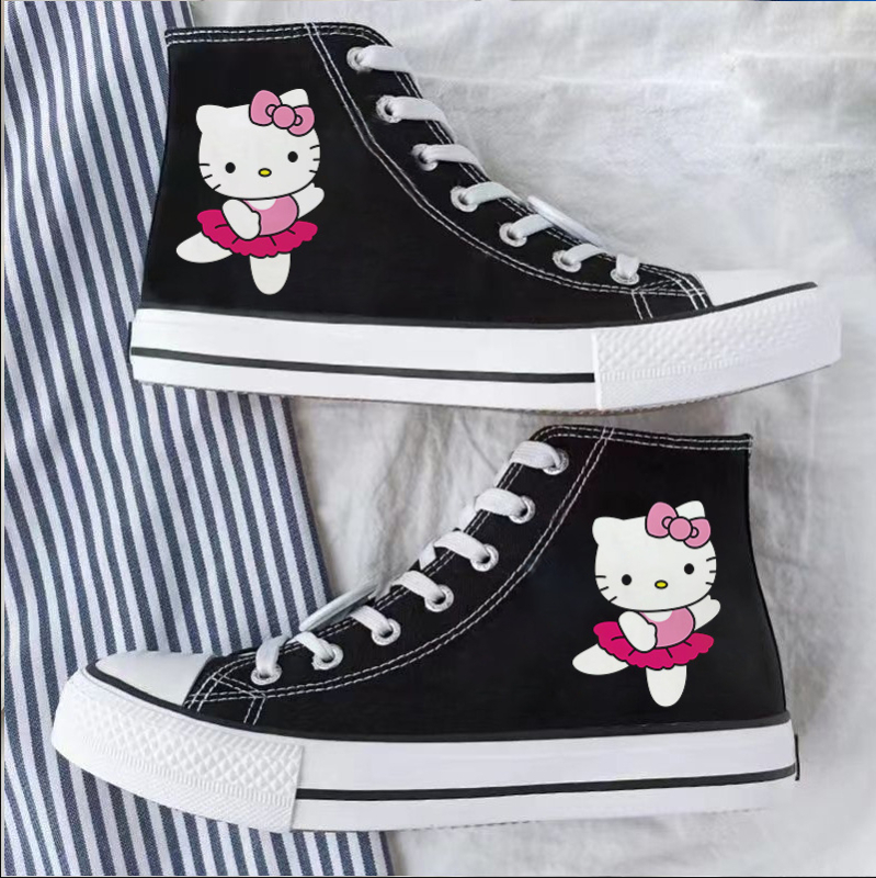 2025. aasta tüdrukute lõuendikingad, uued kevadised Jaapani stiilis tudengite tossud, Cartoon KT kõrged lõuendikingad