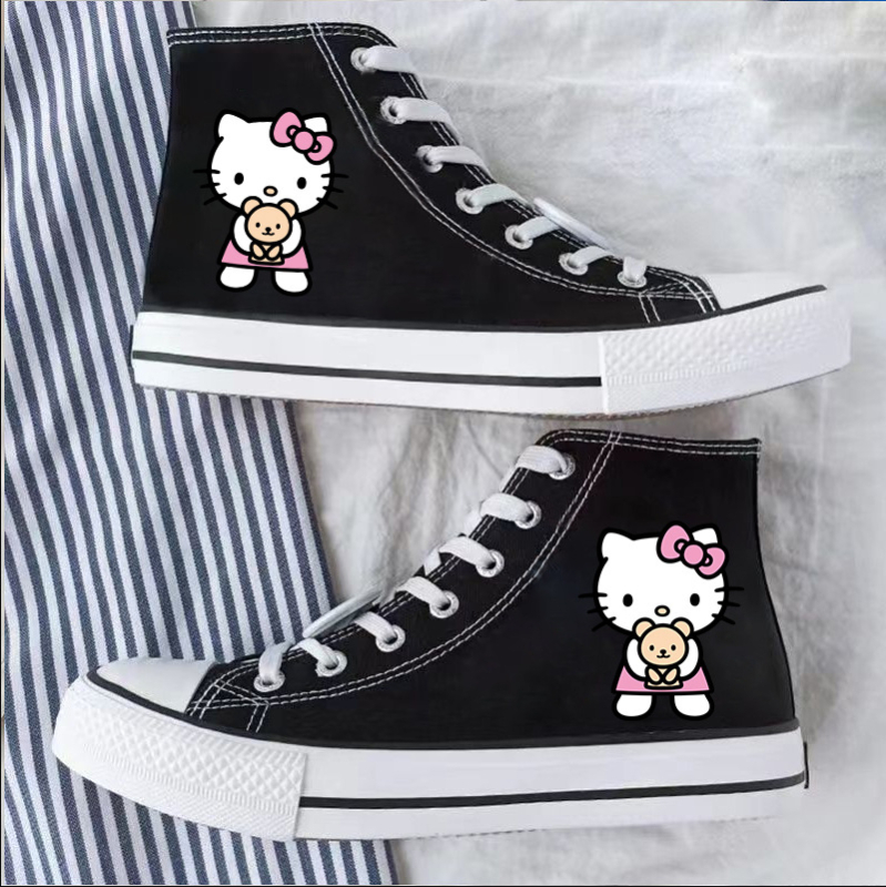 2025. aasta tüdrukute lõuendikingad, uued kevadised Jaapani stiilis tudengite tossud, Cartoon KT kõrged lõuendikingad