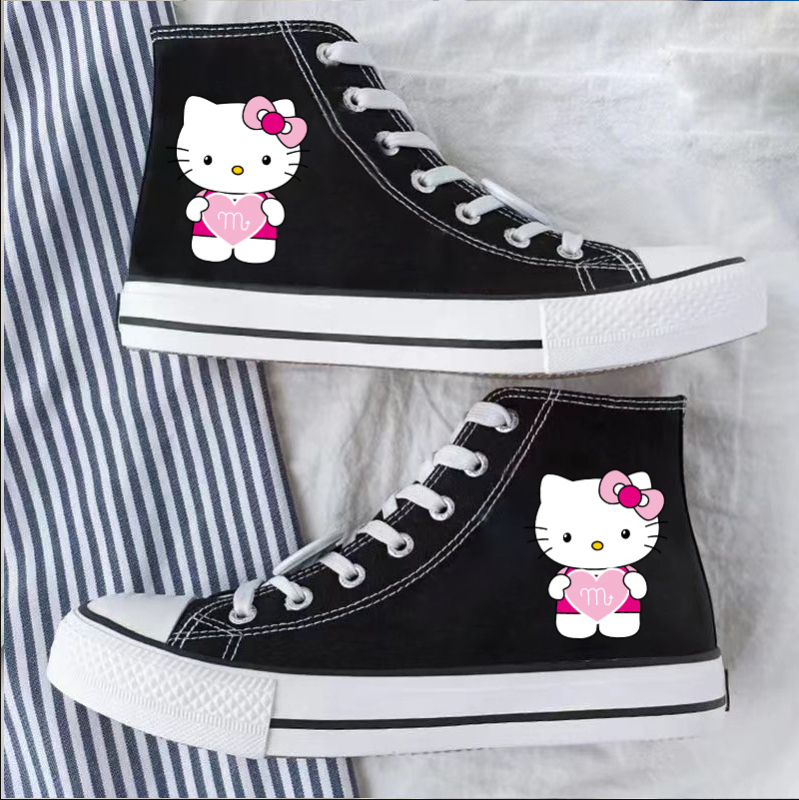 2025. aasta tüdrukute lõuendikingad, uued kevadised Jaapani stiilis tudengite tossud, Cartoon KT kõrged lõuendikingad