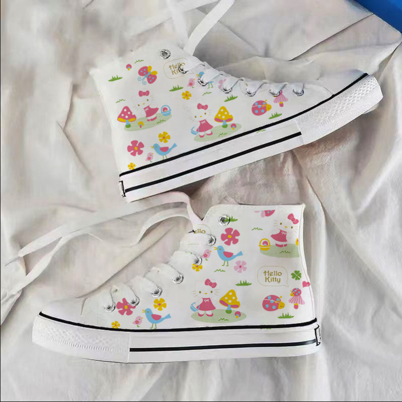 2025. aasta tüdrukute lõuendikingad, uued kevadised Jaapani stiilis tudengite tossud, Cartoon KT kõrged lõuendikingad