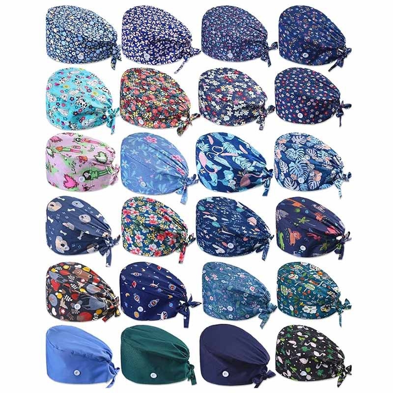 Amazon medmāsas cepure, operāciju zāles ķirbja formas kaklasaites formas cepure ar pogu, sviedru joslu, neitrāla, matēta cepure-uzvalks