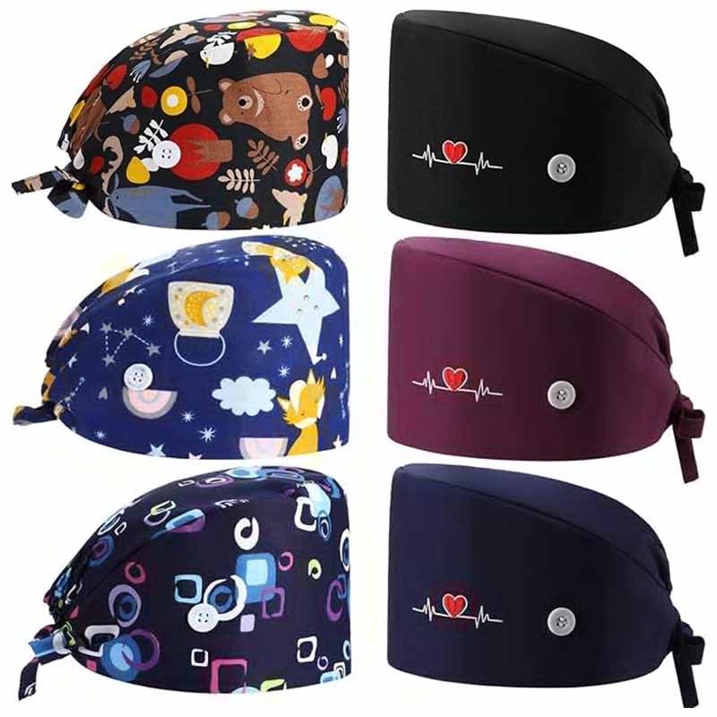 Amazon medmāsas cepure, operāciju zāles ķirbja formas kaklasaites formas cepure ar pogu, sviedru joslu, neitrāla, matēta cepure-uzvalks