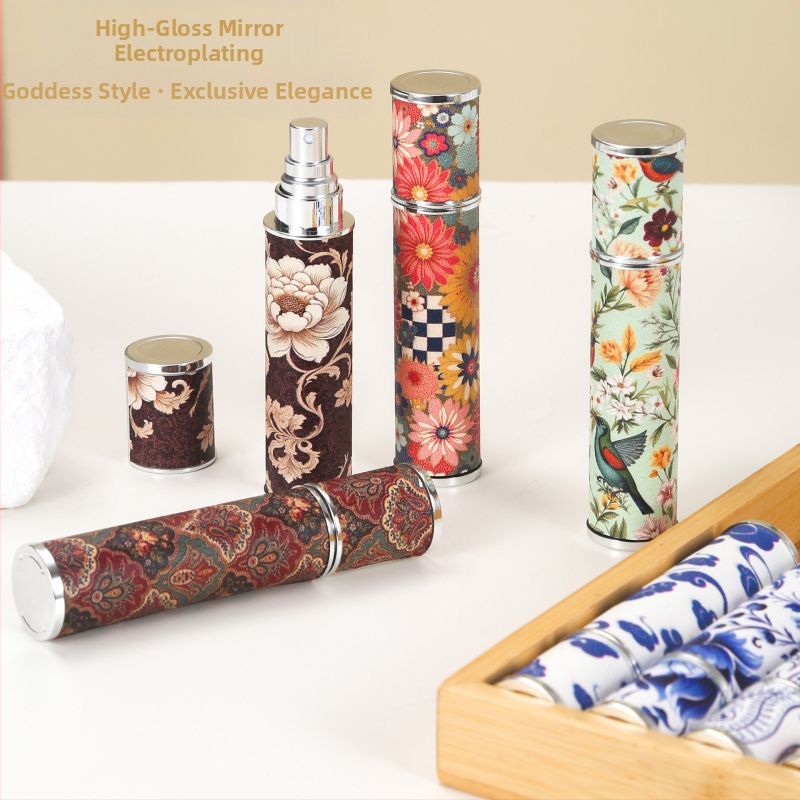 10 мл агнешка кожа, винтидж шарка, кожена парфюмерийна бутилка с щампа, висок клас, преносима бутилка за пътуване със спрей