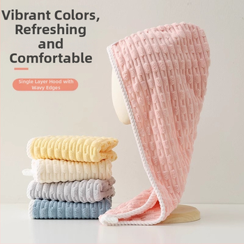Uus bambusest sametist lainelise servaga ühekihiline korallist sametist dušimüts, pehme imav turban, täiskasvanutele mõeldud majapidamiskommivärvi dušimüts