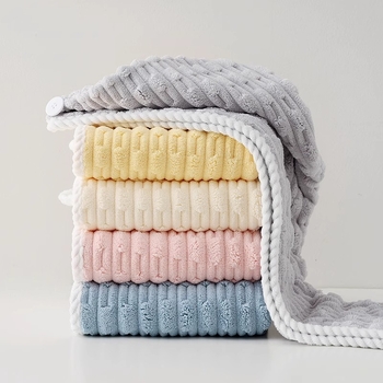 Uus bambusest sametist lainelise servaga ühekihiline korallist sametist dušimüts, pehme imav turban, täiskasvanutele mõeldud majapidamiskommivärvi dušimüts