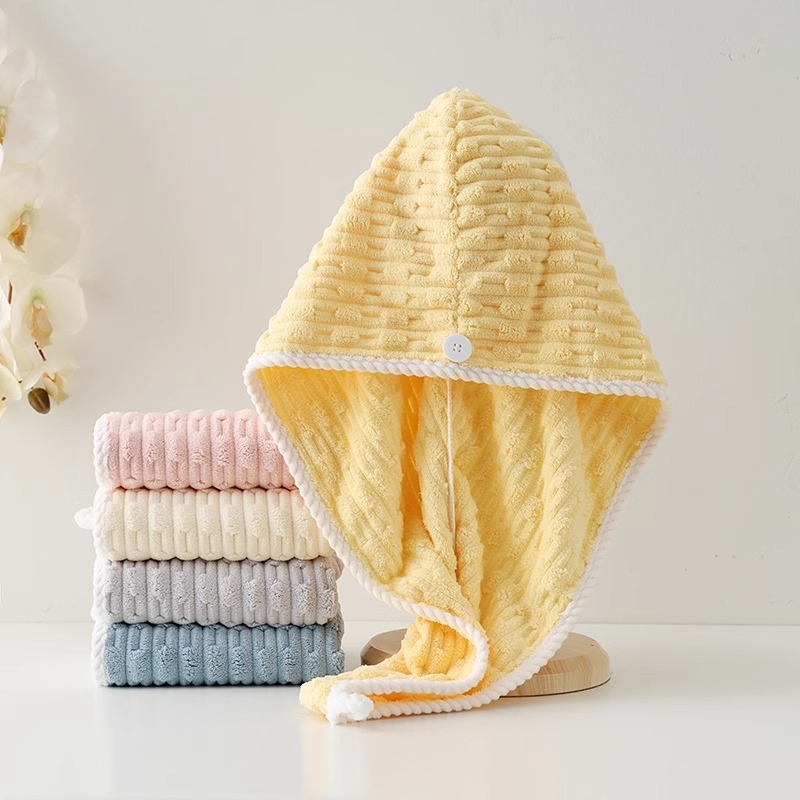 Uus bambusest sametist lainelise servaga ühekihiline korallist sametist dušimüts, pehme imav turban, täiskasvanutele mõeldud majapidamiskommivärvi dušimüts