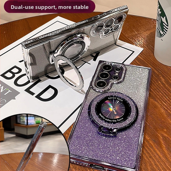 Sobib Samsung S25 kaitseümbrisele S22 servapuuriga mobiiltelefoniümbrisele S24 läbipaistvale kivikestega magnetilisele hoidikule A56 kukkumisvastase sädeleva pulbriga