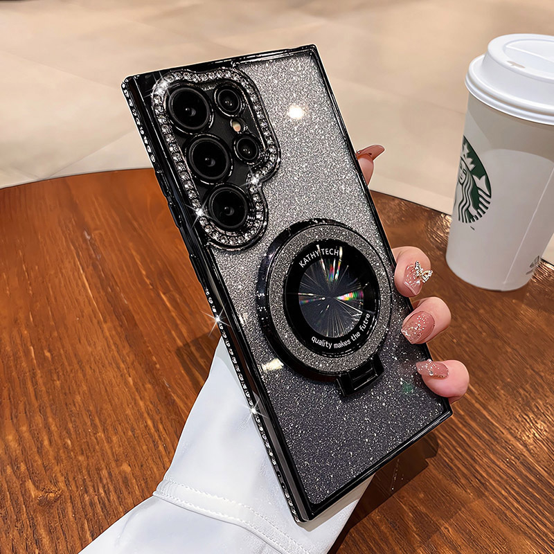 Sobib Samsung S25 kaitseümbrisele S22 servapuuriga mobiiltelefoniümbrisele S24 läbipaistvale kivikestega magnetilisele hoidikule A56 kukkumisvastase sädeleva pulbriga