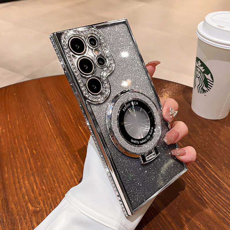 Sobib Samsung S25 kaitseümbrisele S22 servapuuriga mobiiltelefoniümbrisele S24 läbipaistvale kivikestega magnetilisele hoidikule A56 kukkumisvastase sädeleva pulbriga