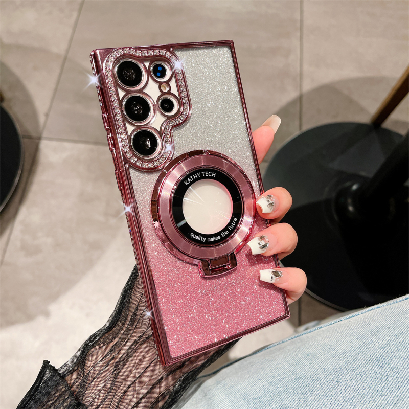 Sobib Samsung S25 kaitseümbrisele S22 servapuuriga mobiiltelefoniümbrisele S24 läbipaistvale kivikestega magnetilisele hoidikule A56 kukkumisvastase sädeleva pulbriga