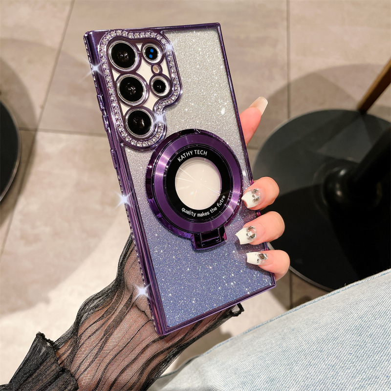 Sobib Samsung S25 kaitseümbrisele S22 servapuuriga mobiiltelefoniümbrisele S24 läbipaistvale kivikestega magnetilisele hoidikule A56 kukkumisvastase sädeleva pulbriga