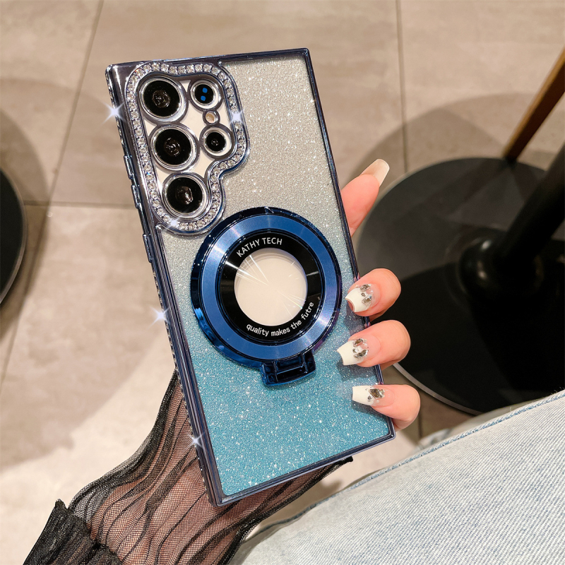 Sobib Samsung S25 kaitseümbrisele S22 servapuuriga mobiiltelefoniümbrisele S24 läbipaistvale kivikestega magnetilisele hoidikule A56 kukkumisvastase sädeleva pulbriga