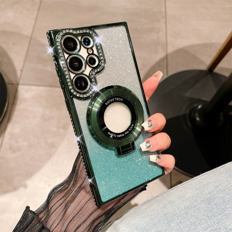 Sobib Samsung S25 kaitseümbrisele S22 servapuuriga mobiiltelefoniümbrisele S24 läbipaistvale kivikestega magnetilisele hoidikule A56 kukkumisvastase sädeleva pulbriga