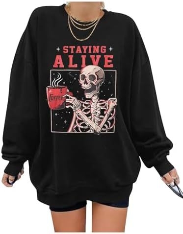 Piiriülene temu AliExpressist uus pikkade varrukatega naiste Top Streeti kolju- ja kirjaprindiga kampsun