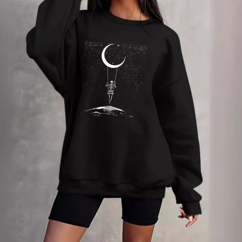 Piiriülene temu AliExpressist uus pikkade varrukatega naiste Top Streeti kolju- ja kirjaprindiga kampsun