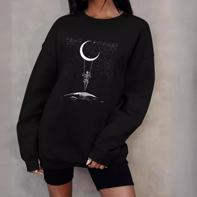 Piiriülene temu AliExpressist uus pikkade varrukatega naiste Top Streeti kolju- ja kirjaprindiga kampsun