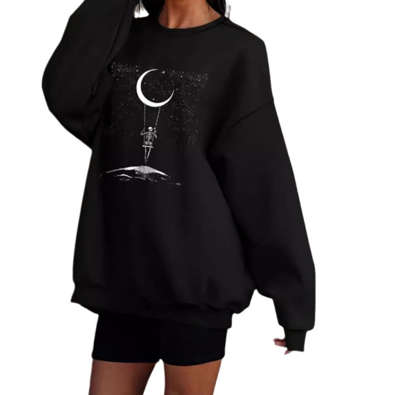 Piiriülene temu AliExpressist uus pikkade varrukatega naiste Top Streeti kolju- ja kirjaprindiga kampsun