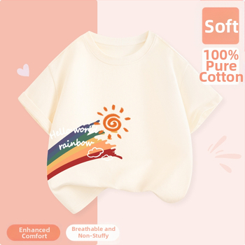 Laste lühikeste varrukatega T-särk suvi 2025 uue stiiliga tüdrukute T-särk puhtast puuvillast topp suvine tüdrukute võikaru suvekleit