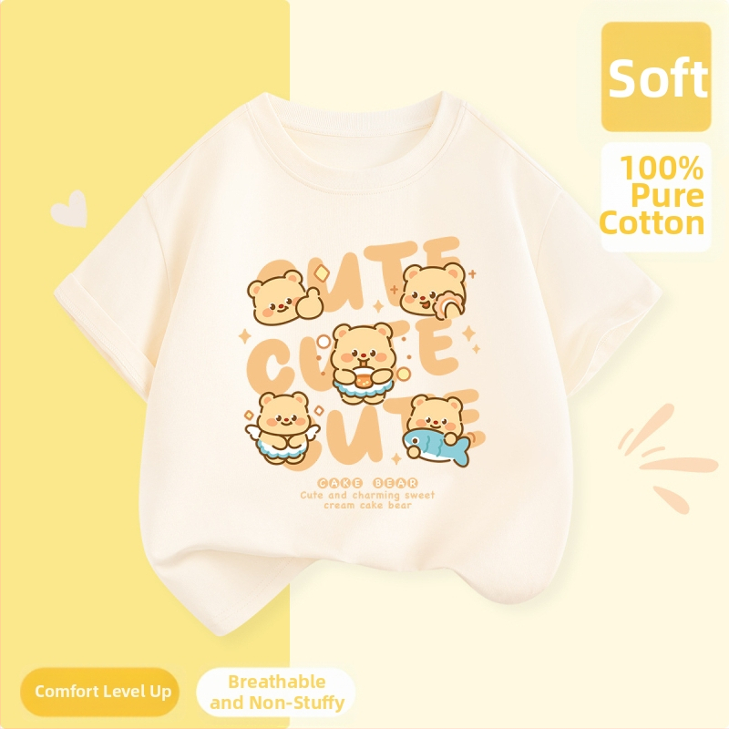 Laste lühikeste varrukatega T-särk suvi 2025 uue stiiliga tüdrukute T-särk puhtast puuvillast topp suvine tüdrukute võikaru suvekleit