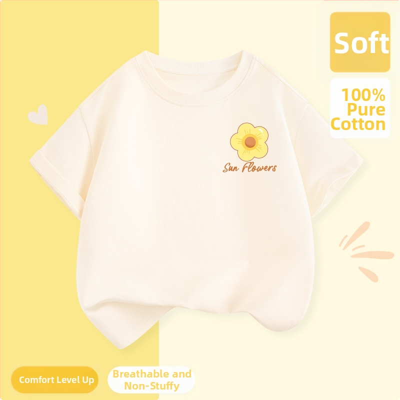 Laste lühikeste varrukatega T-särk suvi 2025 uue stiiliga tüdrukute T-särk puhtast puuvillast topp suvine tüdrukute võikaru suvekleit