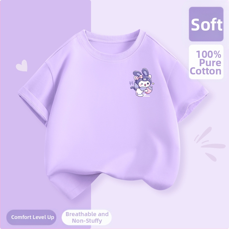 Laste lühikeste varrukatega T-särk suvi 2025 uue stiiliga tüdrukute T-särk puhtast puuvillast topp suvine tüdrukute võikaru suvekleit