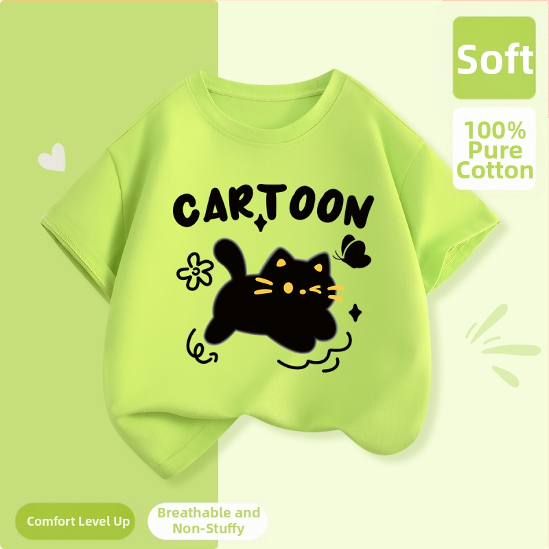 Laste lühikeste varrukatega T-särk suvi 2025 uue stiiliga tüdrukute T-särk puhtast puuvillast topp suvine tüdrukute võikaru suvekleit