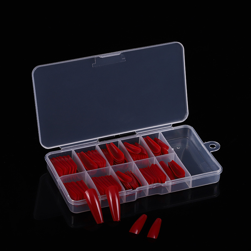 Punane ühevärviline balletisoomus 100 lk, karp pikk, punane, lilla, trapetsikujuline, kirstuga kunstküüned