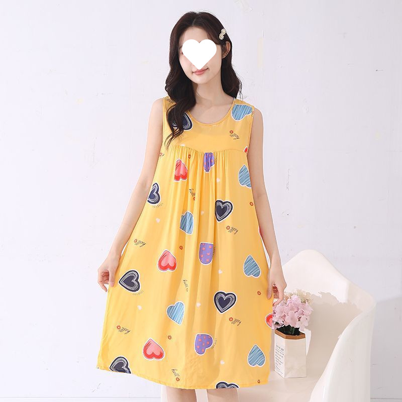 Suvine õhuke puuvillane siidist öösärk naistele ja emadele, suured suurused lahtised koduriided, viskoosist pidžaamad, lahe ümara kaelusega kleit